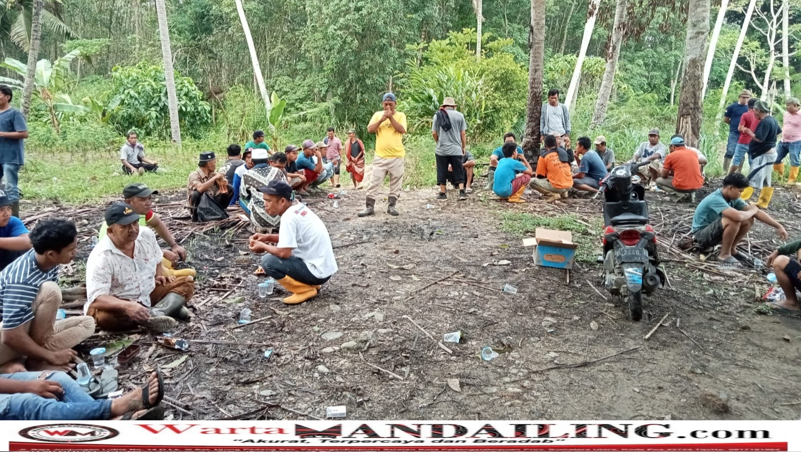Masyarakat Gunung barani dan sejumlah personil BPBD Madina terus mencari pemuda pemanjat kelapa hilang misterius, Selasa (1/8/2023) fhoto : Istimewa.
