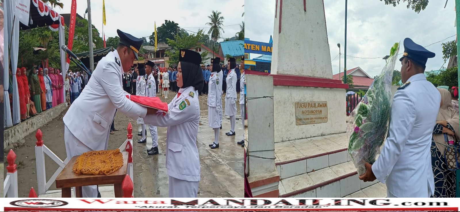 Camat Kotanopan Pangeran Hidayat saat meletakkan karangan bunga di Tugu Pahlawan Kotanopan , Kamis (17/08/2023). fhoto : Istimewa