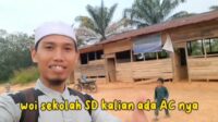 Gedung SDN 404 di Dusun Bulung Gadung, Desa Bronjong, Kecamatan Muara Batang Gadis Memprihatinkan, fhoto : tanggapan layar dari tik tok Bustaman Perwira Siregar.