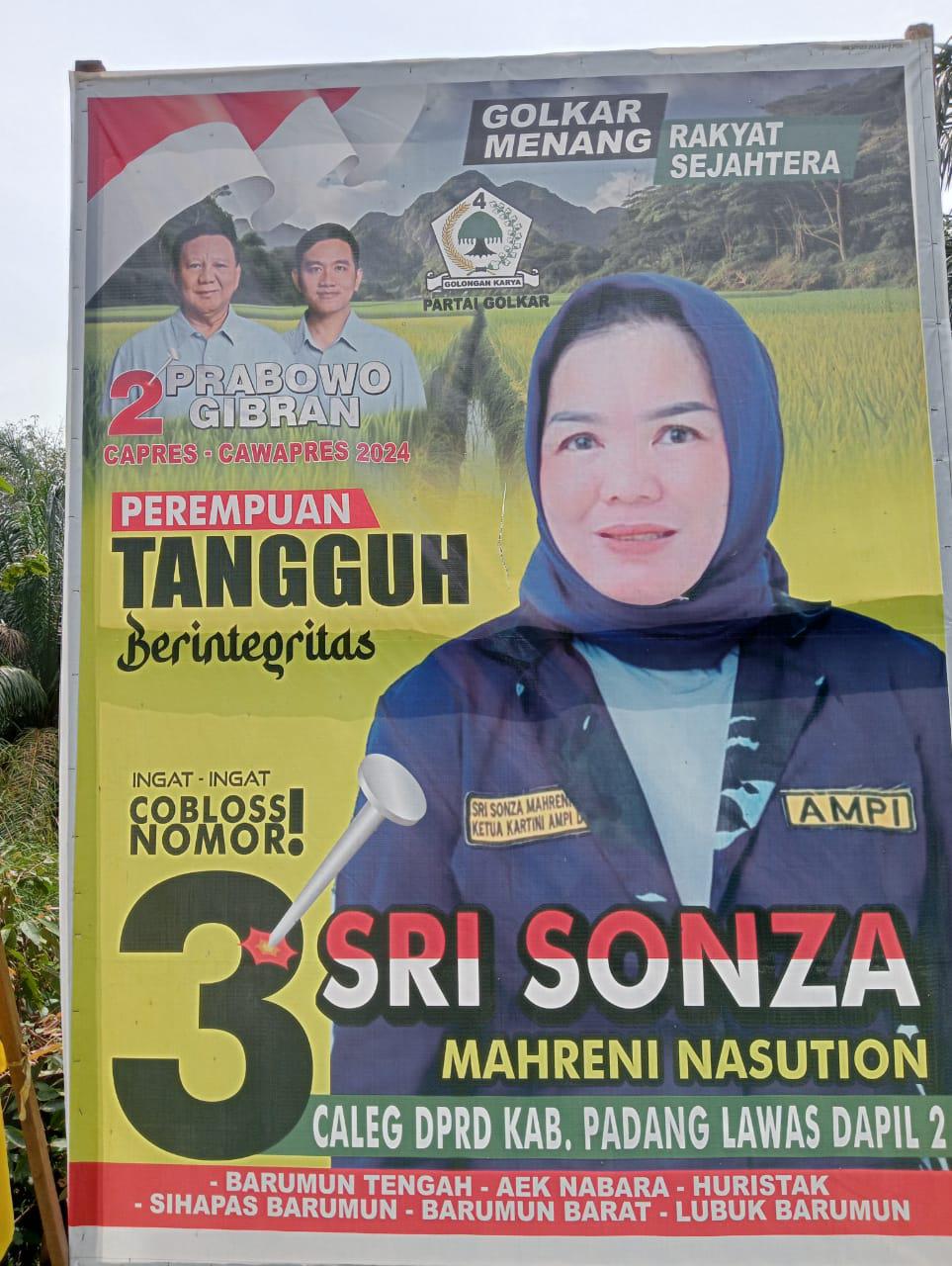 Sri Sonza Mahreni Nst asal pasar Binanga Caleg partai Golongan Karya (Golkar) Dapil 2 Palas nomor urut 3, fhoto : Istimewa.