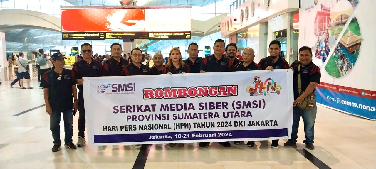 Pengurus SMSI Sumut yang berjumlah 14 orang, berangkat dari Bandara Kualanamu, Deli Serdang, Minggu (18/02/2024) pagi menuju Bandara Soekarno Hatta, Tangerang, fhoto : Istimewa.