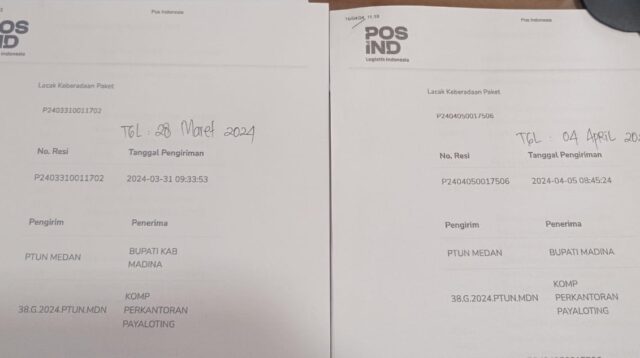 PTUN Medan dua kali mengirimkan surat panggilan atau undangan sidang ke Bupati Madina terkait kasus PPPK, fhoto : Ist.
