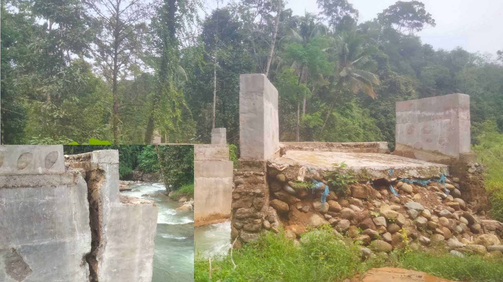 Pembangunan Jembatan Penghubung Desa Aek Baru Jae - Desa Lubuk Samboa mangkrak, dan abudmen jembatan juga terbelah dua, fhoto : Istimewa.