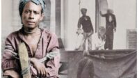 Demang Lehman seorang Pahlawan Panglima Perang asal Banjar, Kalimantan (kiri) dan (kanan) poto ilustrasi saat dieksekusi dengan cara digantung oleh Belanda. (Istimewa)